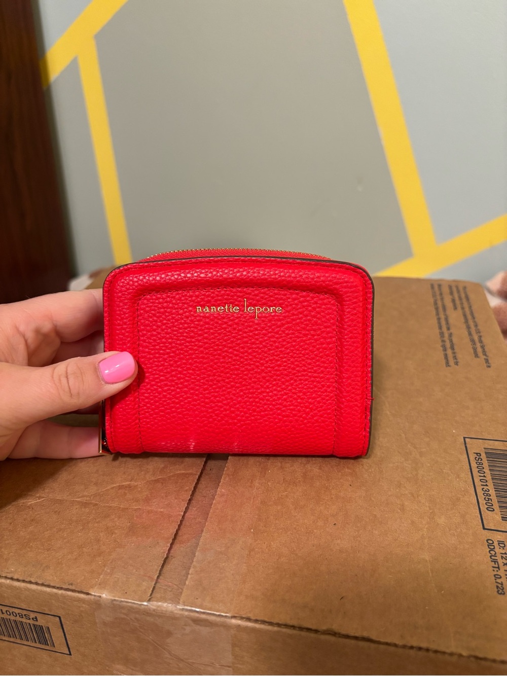 Nanette Lepore Bright Red Pebbled Leather Card Wallet
